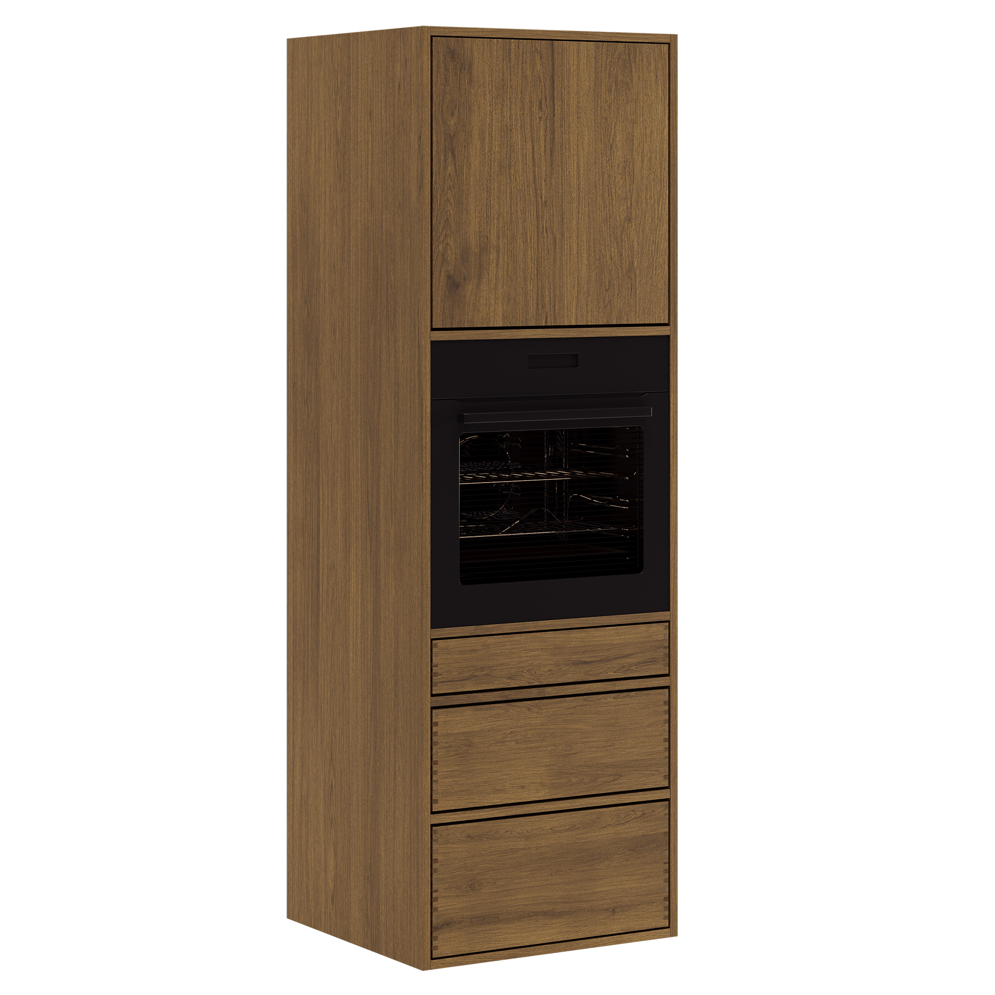 60 cm Dark-stained Just Wood Push Tall Cabinet for oven