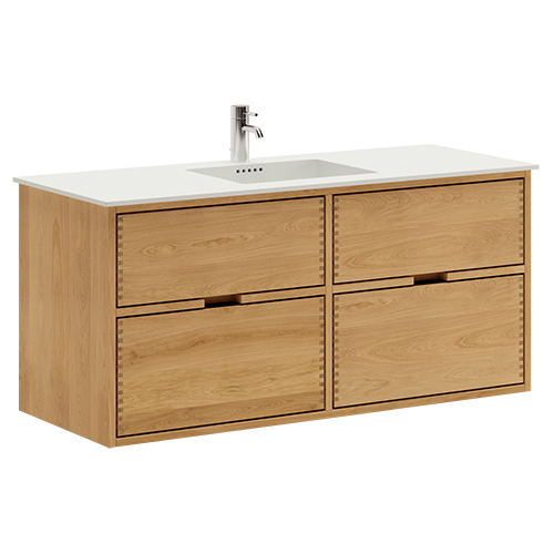 120 cm Illuminated Just Wood Bathroom Furniture with 4 drawers and Solid Surface countertop - Double sink
