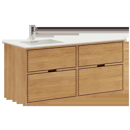 120 cm Illuminated Just Wood Bathroom Furniture with 4 Drawers and Solid Surface Countertop - Left