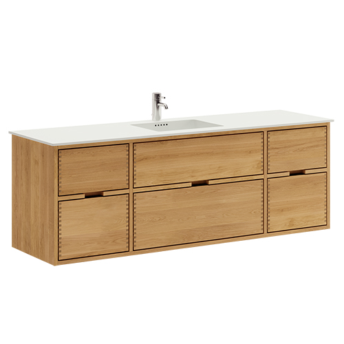 160 cm Light oiled Just Wood bathroom furniture with 6 drawers
