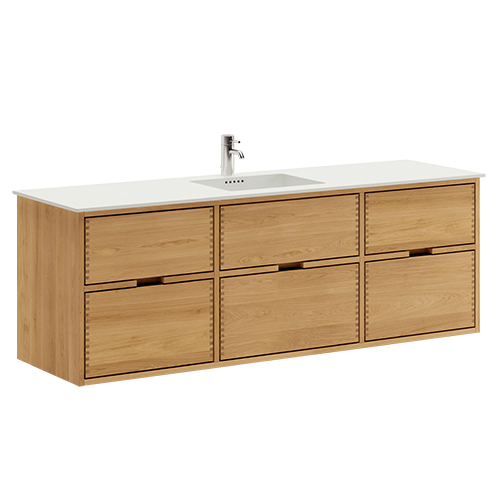 160 cm Light Oak Just Wood bathroom furniture with 6 drawers