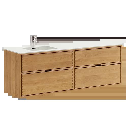 160 cm Light Oak Just Wood bathroom furniture with 4 drawers and Solid Surface countertop - Left