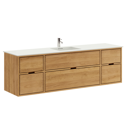 180 cm Light-oiled Just Wood bathroom furniture with 6 drawers