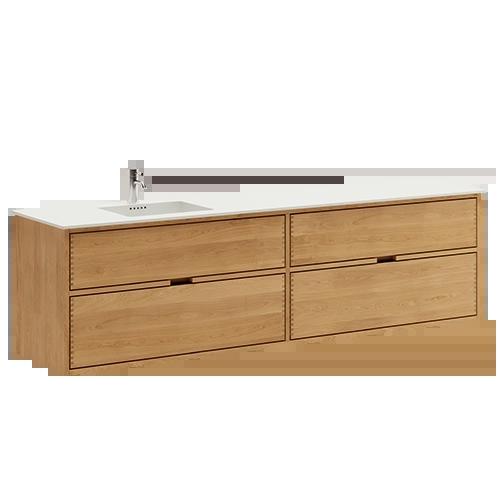 200 cm Light-insulated Just Wood bathroom furniture with 4 drawers and Solid Surface countertop - Left