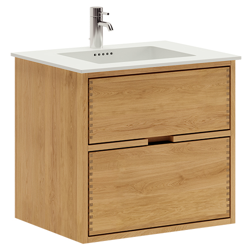 60 cm Illuminated Just Wood bathroom furniture with 2 drawers