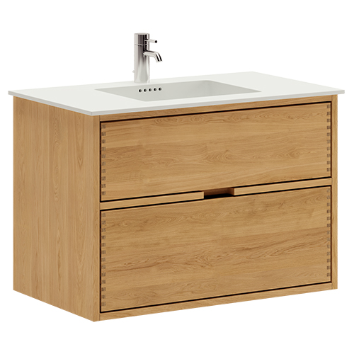 80 cm Illuminated Just Wood bathroom furniture with 2 drawers