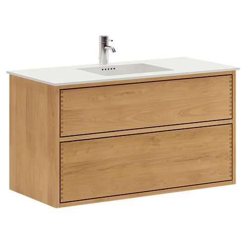 100 cm Lighted Just Wood Push bathroom furniture with 2 drawers and Solid Surface countertop