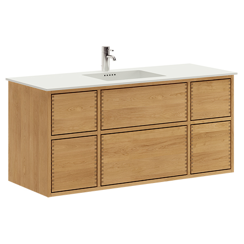 120 cm Illuminated Just Wood Push bathroom furniture with 6 drawers