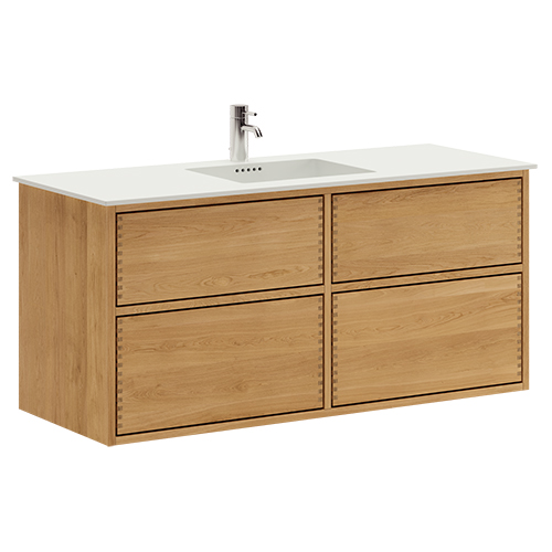 120 cm Illuminated Just Wood Push bathroom furniture with 4 drawers and Solid Surface countertop - Double sink