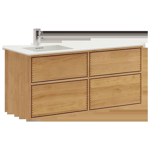 120 cm Illuminated Just Wood Push Bathroom Furniture with 4 Drawers and Solid Surface Countertop - Left