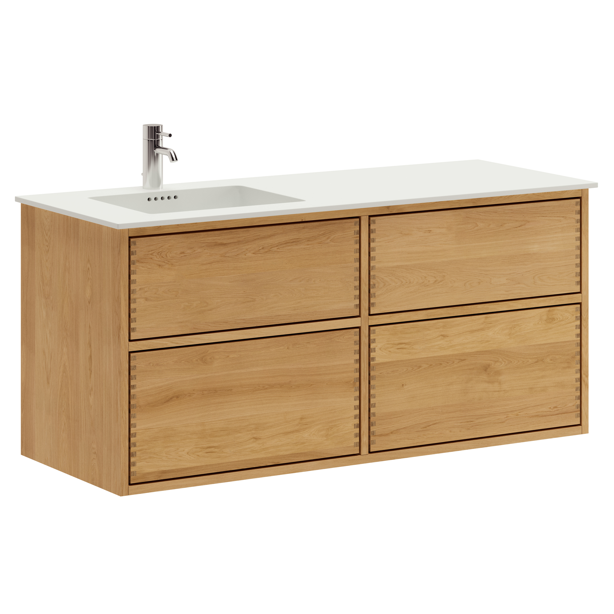 120 cm Illuminated Just Wood Push bathroom furniture with 4 drawers - Left cutout