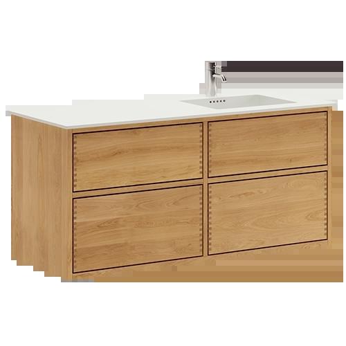 120 cm Illuminated Just Wood Push bathroom furniture with 4 drawers and Solid Surface countertop - Right