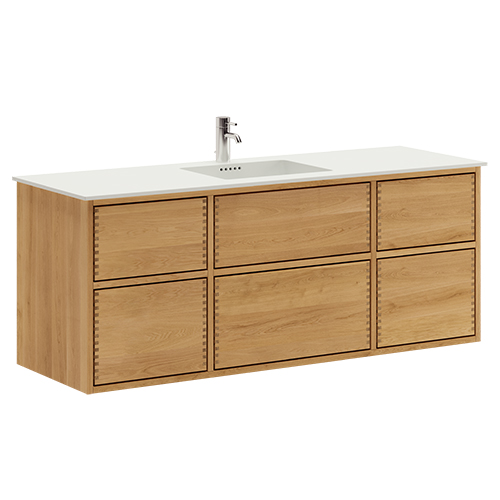 140 cm Light Oak Just Wood Push bathroom furniture with 6 drawers