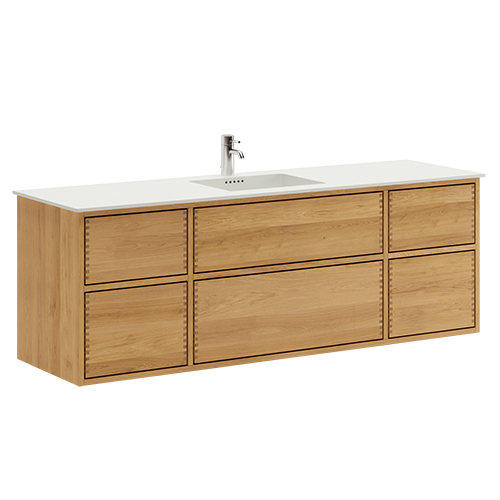 160 cm Light Oiled Just Wood Push bathroom furniture with 6 drawers