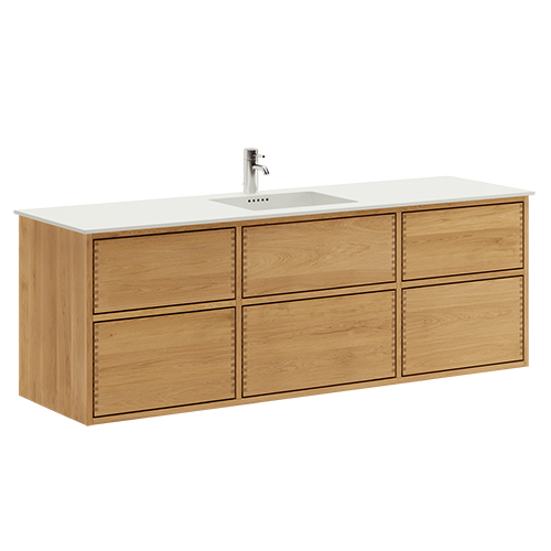 160 cm Light-oiled Just Wood Push bathroom furniture with 6 drawers