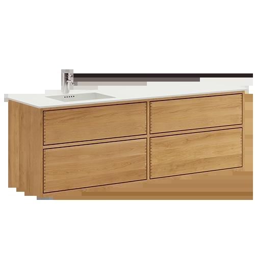 160 cm Light Oak Just Wood Push Bathroom Furniture with 4 Drawers and Solid Surface Countertop - Left
