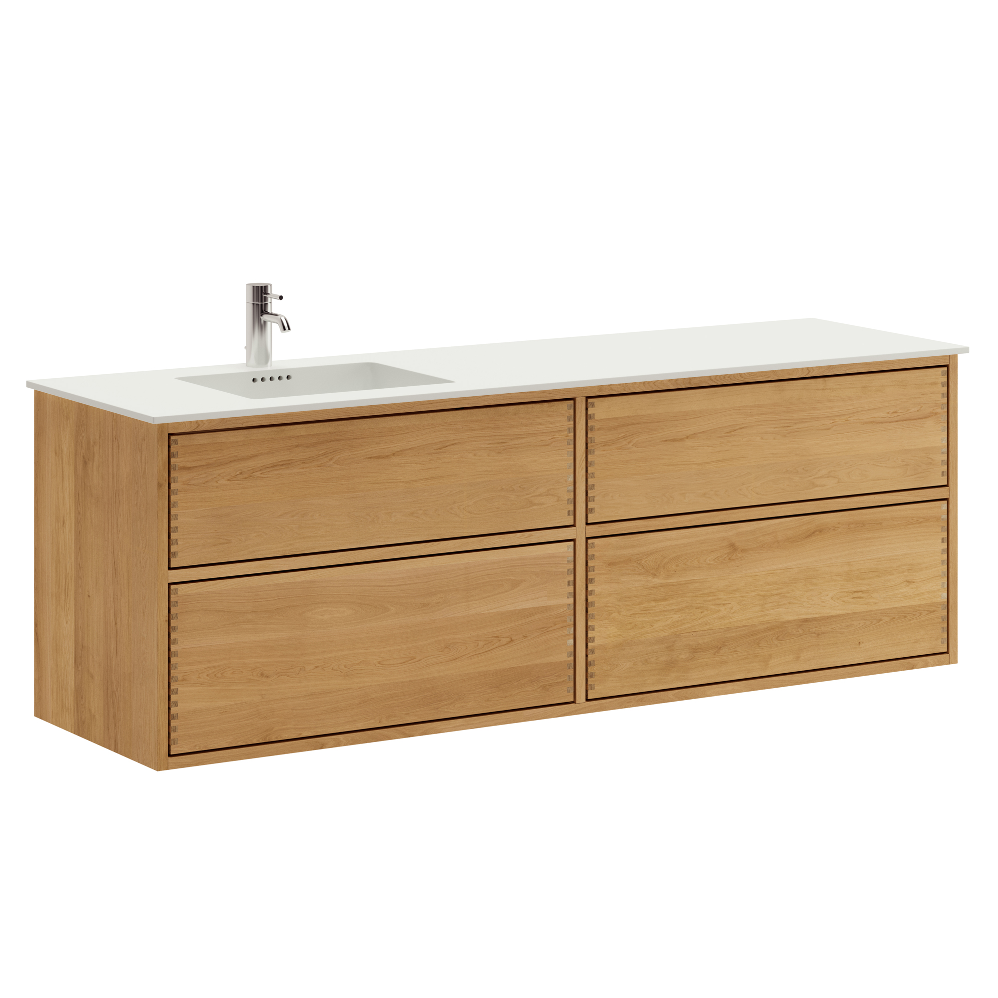 160 cm Light oiled Just Wood Push bathroom furniture with 4 drawers - Left cutout