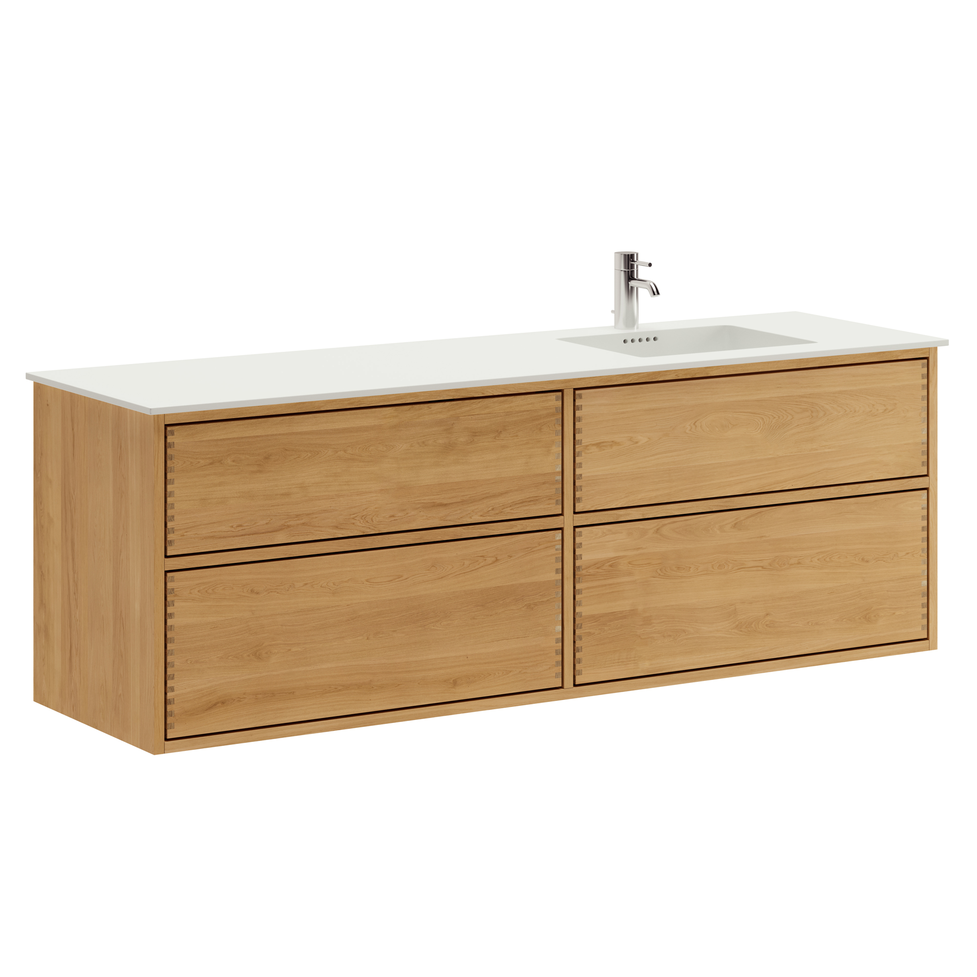 160 cm Light Oak Just Wood Push bathroom furniture with 4 drawers - Right cut-out