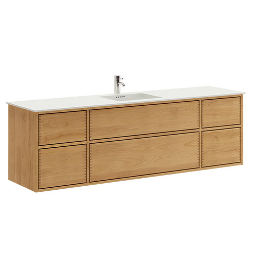 180 cm Light Oak Just Wood Push bathroom furniture with 6 drawers
