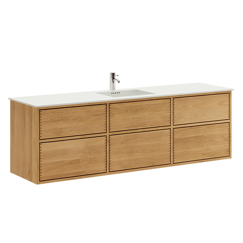 176 cm Light Oiled Just Wood Push bathroom furniture with 3x 60 cm drawers