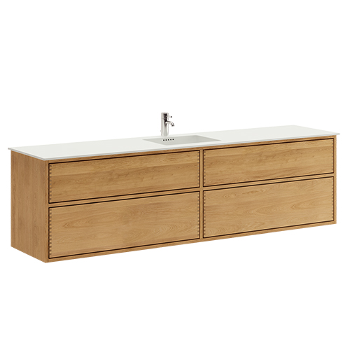 200 cm Light-insulated Just Wood Push bathroom furniture with 4 drawers and Solid Surface countertop - Double sink