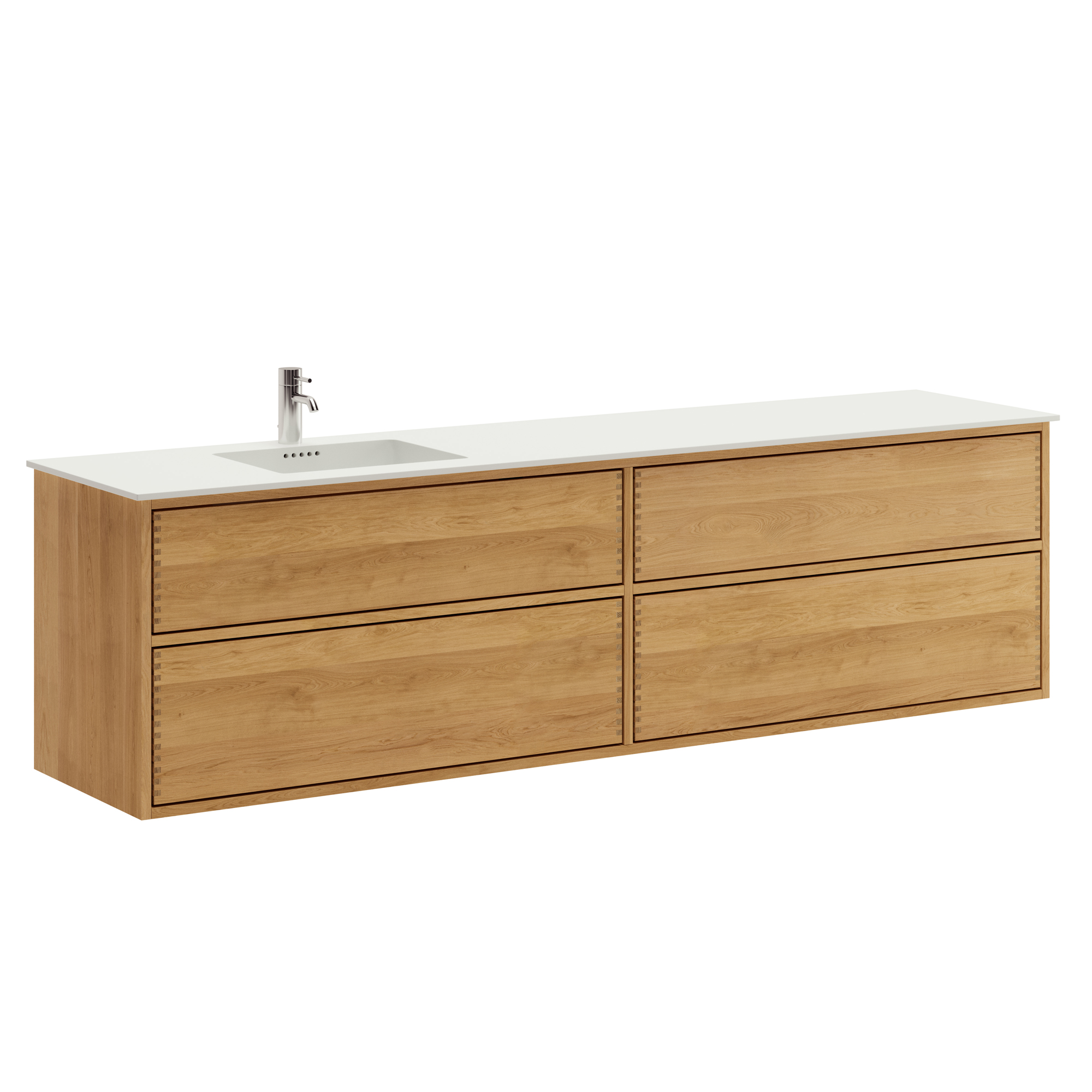 200 cm Illuminated Just Wood Push bathroom furniture with 4 drawers - Left cutout