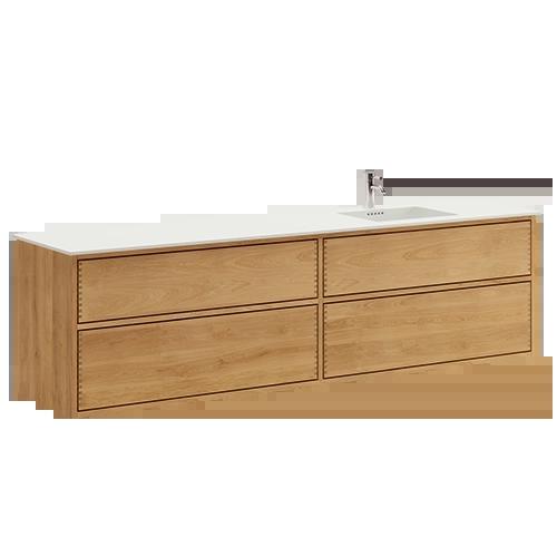 200 cm Insulated Light Oak Just Wood Push bathroom furniture with 4 drawers and Solid Surface countertop - Right