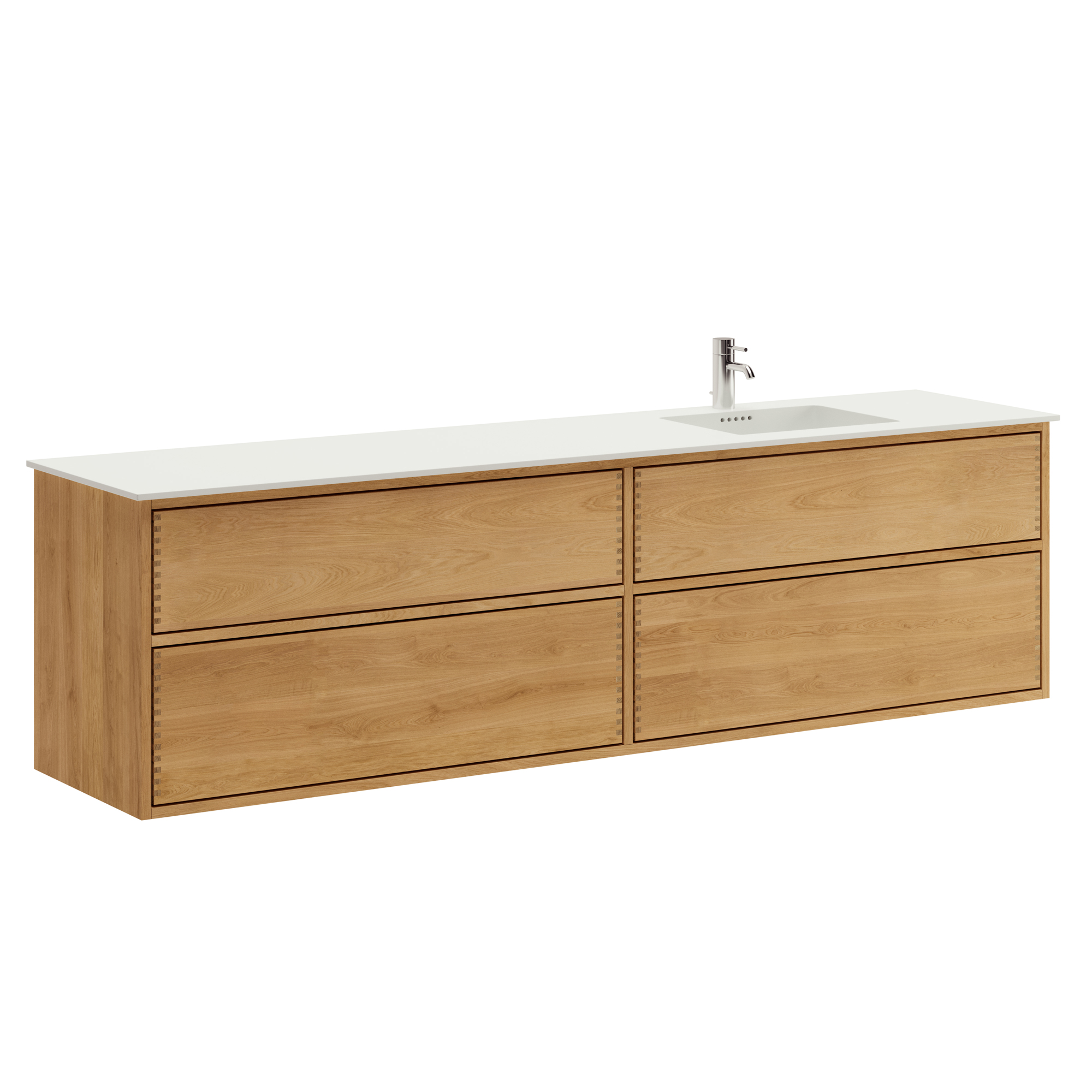 200 cm Light Oak Just Wood Push bathroom furniture with 4 drawers - Right cutout