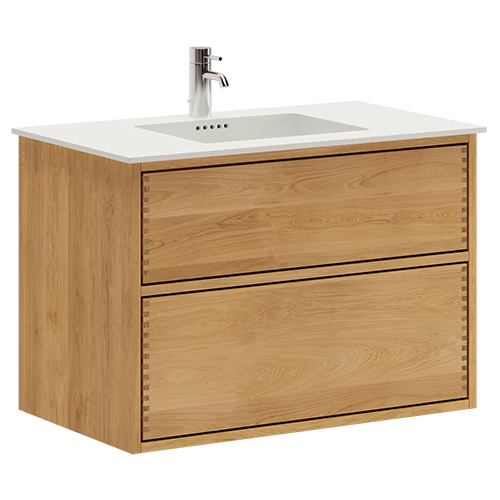 80 cm Illuminated Just Wood Push bathroom furniture with 2 drawers and Solid Surface countertop