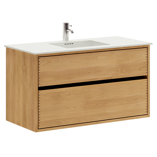 100 cm Illuminated Just Wood Original bathroom furniture with 2 drawers