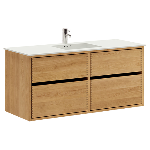120 cm Illuminated Just Wood Original bathroom furniture with 4 drawers and Solid Surface countertop - Double sink
