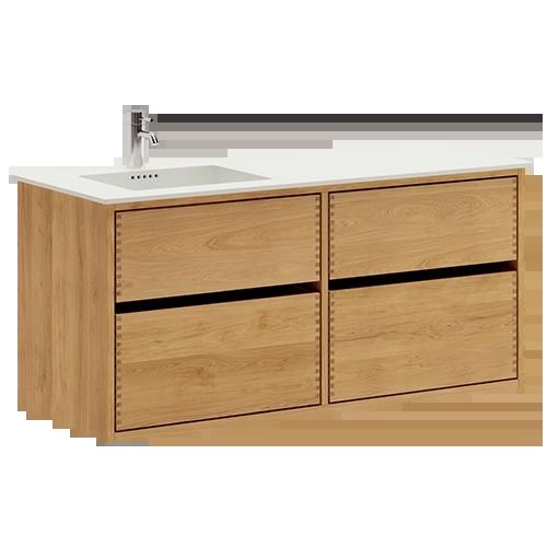 120 cm Illuminated Just Wood Original bathroom furniture with 4 drawers and Solid Surface countertop - Left