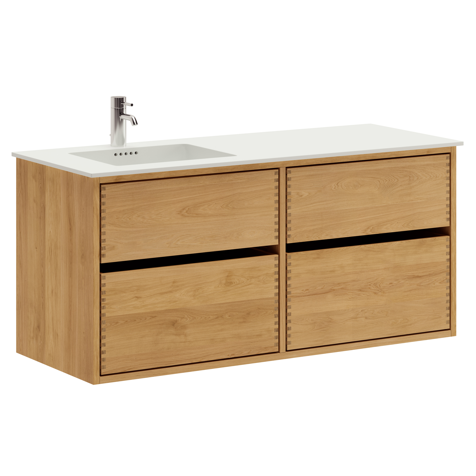 120 cm Light Oiled Just Wood Original Bathroom Furniture with 4 Drawers - Left Cut-Out