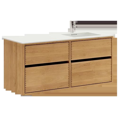 120 cm Illuminated Just Wood Original bathroom furniture with 4 drawers and Solid Surface countertop - Right
