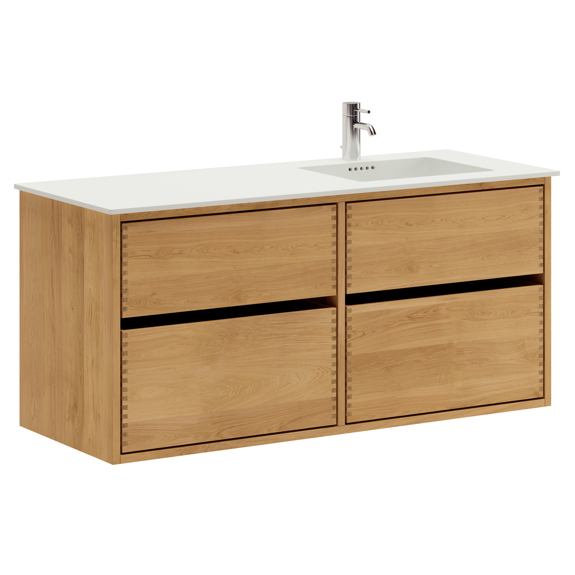 120 cm Illuminated Just Wood Original bathroom furniture with 4 drawers - Right cutout