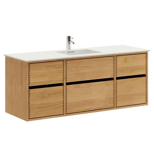 140 cm Light-oiled Just Wood Original bathroom furniture with 6 drawers
