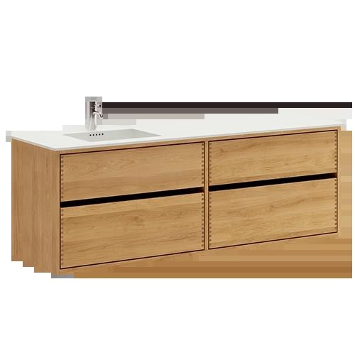 160 cm Lightly Oiled Just Wood Original Bathroom Furniture with 4 Drawers and Solid Surface Countertop - Left