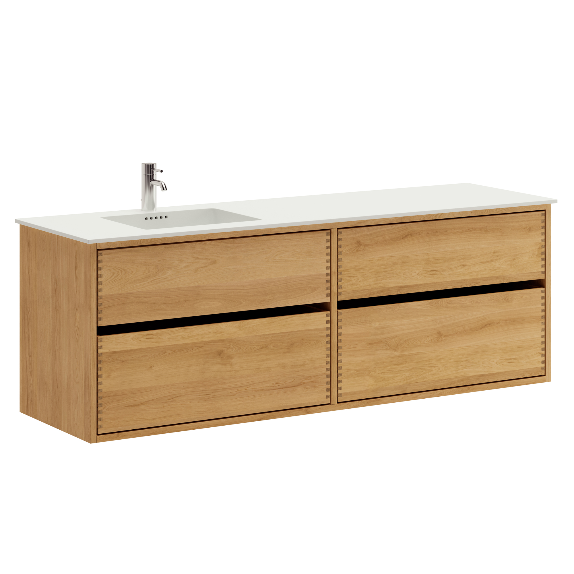 160 cm Light-oiled Just Wood Original bathroom furniture with 4 drawers - Left cutout