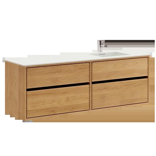 160 cm Lightly Oiled Just Wood Original bathroom furniture with 4 drawers and Solid Surface countertop - Right