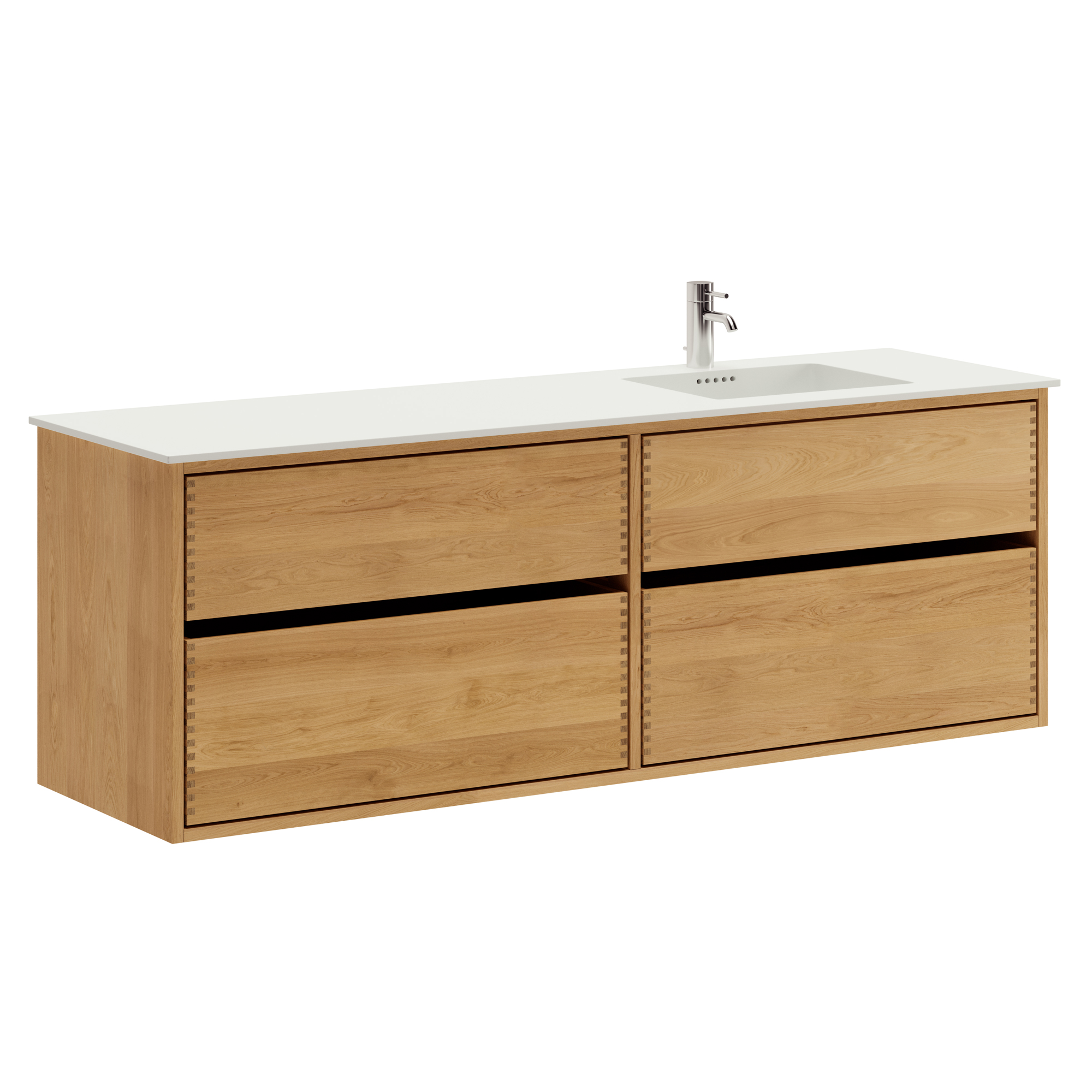 160 cm Lightly Oiled Just Wood Original Bathroom Furniture with 4 Drawers - Right Cutout