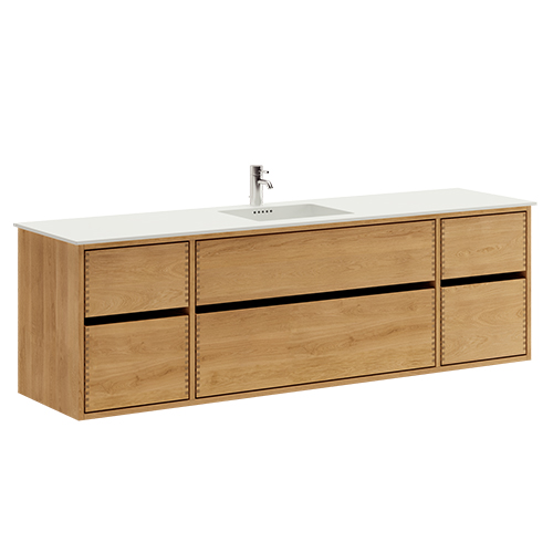180 cm Lightly Oiled Just Wood Original Bathroom Furniture with 6 Drawers