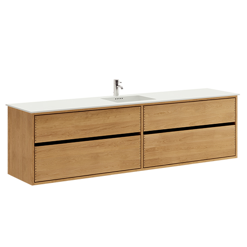 200 cm Light-insulated Just Wood Original bathroom furniture with 4 drawers and Solid Surface countertop - Double sink