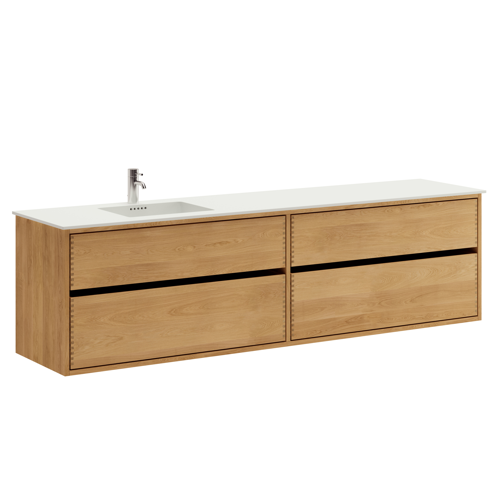 200 cm Light Oiled Just Wood Original Bathroom Furniture with 4 Drawers - Left Cutout