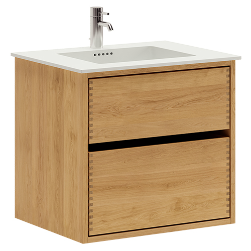 60 cm Illuminated Just Wood Original Bathroom Furniture with 2 Drawers