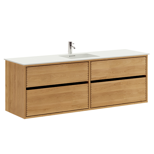160 cm Dark-stained Just Wood Original bathroom furniture with 4 drawers - Double carving