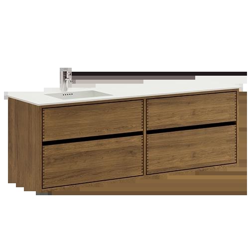 160 cm Dark Stained Just Wood Original Bathroom Furniture with 4 Drawers - Left Cutout