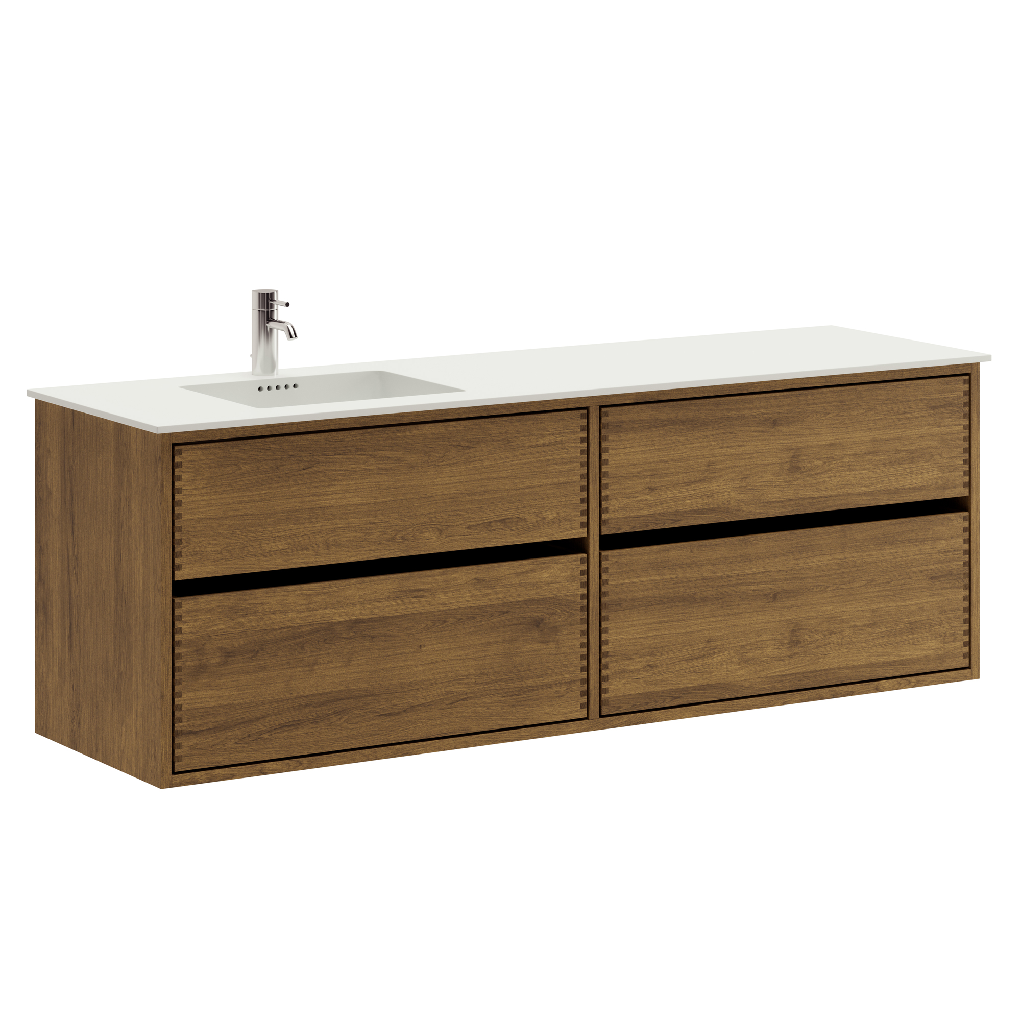 160 cm Dark Stained Just Wood Original Bathroom Furniture with 4 Drawers - Left Cutout