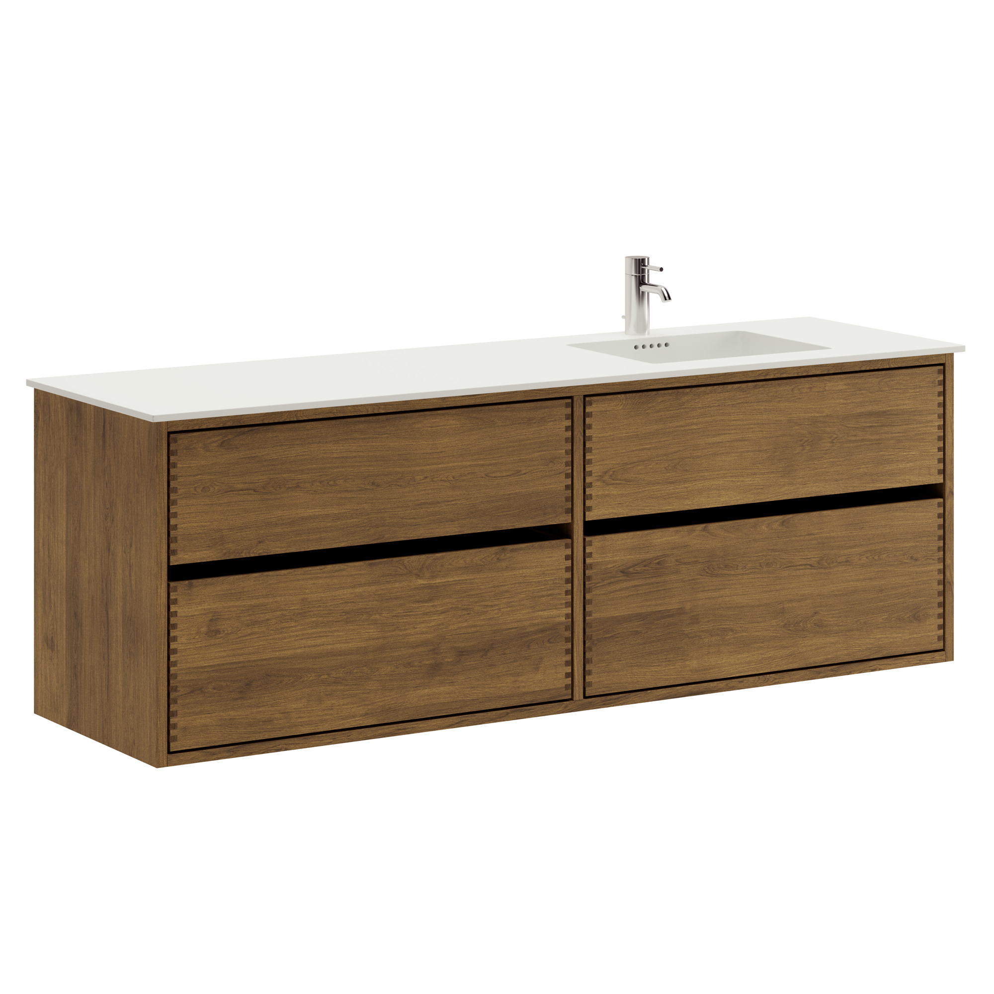 160 cm Dark Stained Just Wood Original Bathroom Furniture with 4 Drawers - Right Cutout