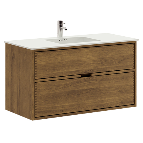 100 cm Dark Stained Just Wood Bathroom Furniture with 2 Drawers