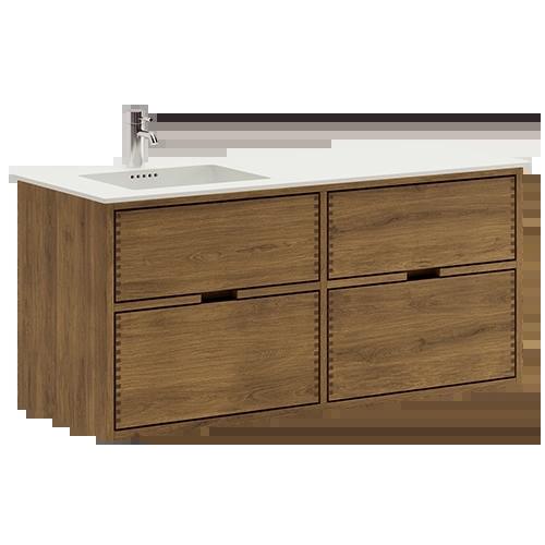 120 cm Dark Stained Just Wood Bathroom Furniture with 4 Drawers - Left Cutout